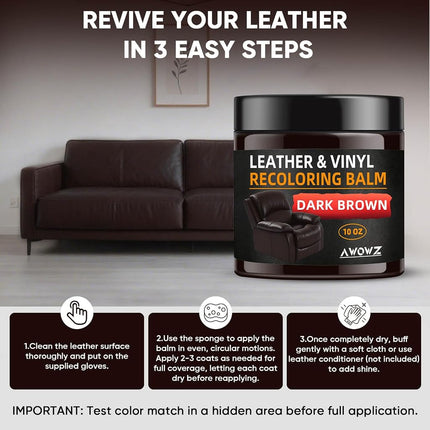 Leather Recoloring Balm 10 OZ Dark Brown for Car Seats, Couch & Furniture