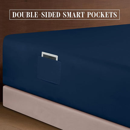 Elegant Comfort Luxurious 1500 Premium Hotel Quality Microfiber 4-Piece Sheet Set, 18-24 Inches Deep - Extra Deep Pocket Sheets - Ultra Soft 4PC Deep Pocket Sheets, King, Navy Blue