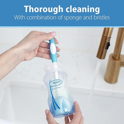 Dr. Brown’s Reusable Sponge Baby Bottle Cleaning Brush Set with Suction Cup Stand, Scrubber and Nipple Cleaner, Blue 3-Pack