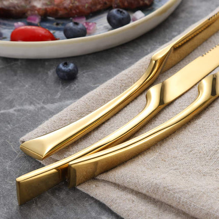 Lemeya 6 Pieces Steak Knife Set of 6, Standing Steak Knives,Mirror Polished,Dishwasher Safe(Gold)