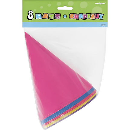Unique Party 9091M - Party Hats - Assorted Colours - Pack of 8