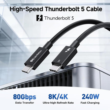 Cable Matters [Intel Certified] 80Gbps Thunderbolt 5 Cable with Bandwidth Increase up to 120Gbps and 240W Charging in Black - 0.5m, Compatible with Thunderbolt 4, USB4, Thunderbolt