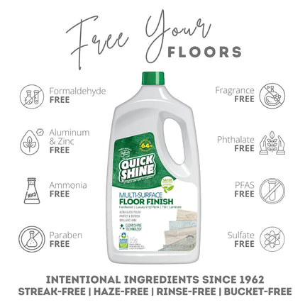 Quick Shine Multi Surface Floor Finish 64oz, 4Pk | Cleaner & Polish to use on Hardwood, Laminate, Luxury Vinyl Plank LVT, Tile & Stone | Safer Choice w/Clean Shine Technology | Shine-Protect-Refresh