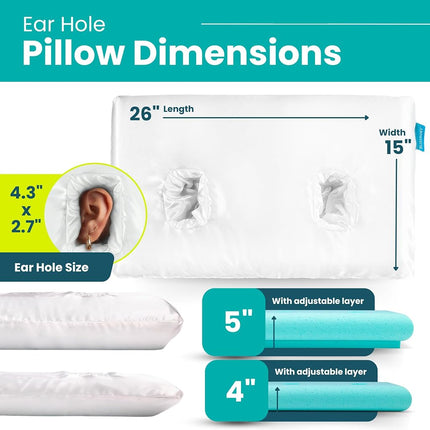 BLISSBURY Satin Piercing Pillow, Adjustable Memory Foam, Ear Hole