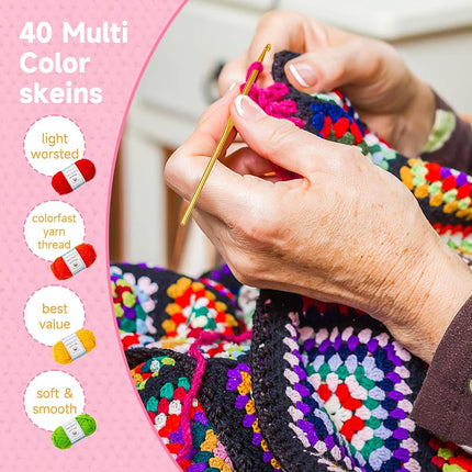 40 Acrylic Yarn Skeins 2000 Yards Craft Yarn with Reusable Canvas Bag Includes 6 E-Books 2 Crochet Hooks 2 Weaving Needles 4 Locking Stitch Markers for Crochet & Knitting by Inscraft