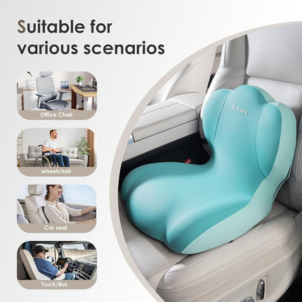 FLORICH Memory Foam Truck Seat Cushion with Adjustable Strap,Seat Cushion and Lumbar Support Pillow for Car Office Chair, Ergonomic Back Support & Sciatica Relief for Long Drives（Green