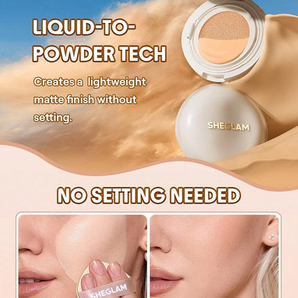 SHEGLAM Lock & Go Long-Lasting Cushion Foundation Soft Matte Weightless Waterproof for Flawless Base Makeup-Buttercream