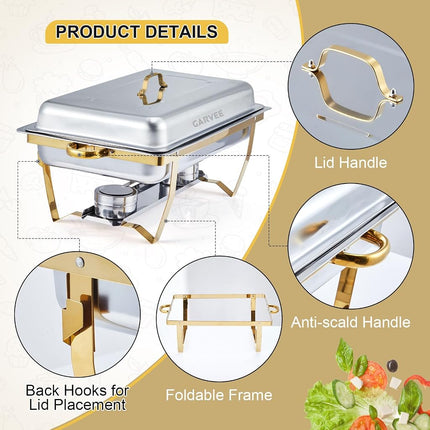 Garvee Chafing Dishes for Buffet Set of 2, 8Qt Stainless Steel Chafers and Buffet Warmers Set with Lid, Rectangular Chafing Dishes for Parties, Serving Food Warmer for Wedding Banquet Catering, Silver