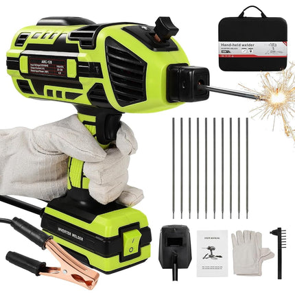 Handheld Welder Machine, 110V Portable Welding Machine with IGBT Inverter 6 Variable Current Adjustment 20-120Amp Handheld ARC Welder Gun for 1/16"-1/8" All Size Welding Rods(Green)