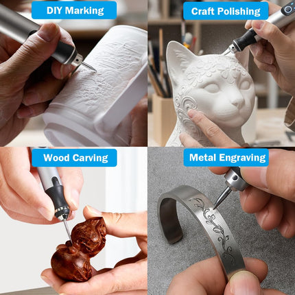 Pluma de grabado recargable por USB con 35 brocas, mini máquina de grabado eléctrico, herramientas rotativas inalámbricas para grabar joyas, piedra, metal, plástico, madera, resina (plateado)