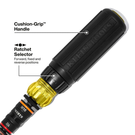 Klein Tools 32910RCHT Impact Driver, 7-in-1 SAE Impact Socket Set with Ratcheting Handle, Flip Socket with 6 Hex Driver Sizes Plus a 1/4-Inch Bit Holder