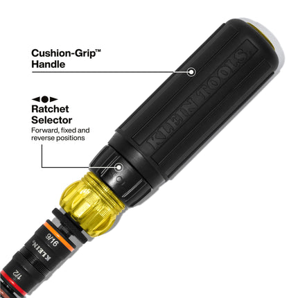 Klein Tools 32910RCHT Impact Driver, 7-in-1 SAE Impact Socket Set with Ratcheting Handle, Flip Socket with 6 Hex Driver Sizes Plus a 1/4-Inch Bit Holder