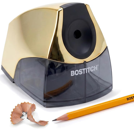 Bostitch Personal Electric Pencil Sharpener, Powerful Stall-Free Motor, High Capacity Shavings Tray, Gold Chrome