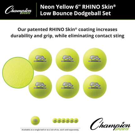 Champion Sports RXD6NYSET Rhino Skin Dodgeball, Set of 6, Neon Yellow, 6"