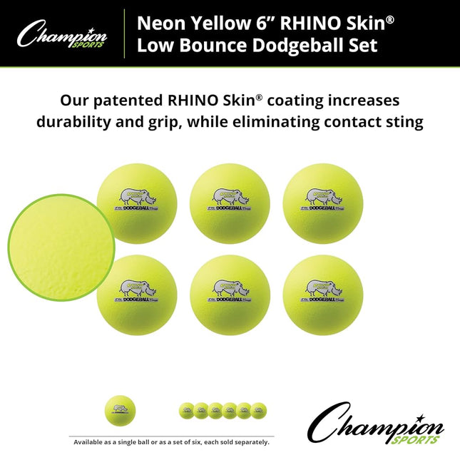 Champion Sports RXD6NYSET Rhino Skin Dodgeball, Set of 6, Neon Yellow, 6"