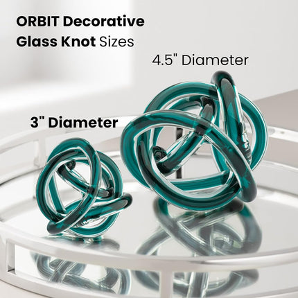 Torre & Tagus Glass Ball with Infinity Knots, Blue-Green, 3-inch Diameter