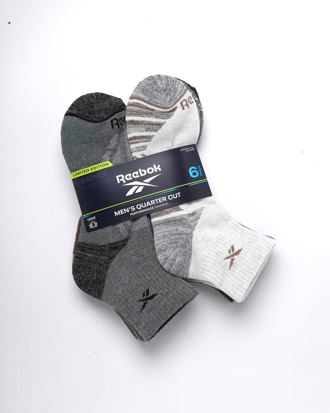 Reebok Mens Quarter Socks - 6 Pack Moisture Wicking Performance Stretch Athletic Ankle Socks for Men (Sizes: 6-12.5)
