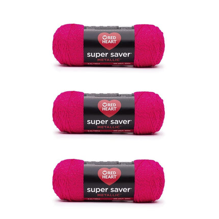 Red Heart Super Saver Metallic Fuchsia Yarn - 3 Pack of 5oz/142g - Acrylic - 4 Medium (Worsted) - 255 Yards - Knitting/Crochet