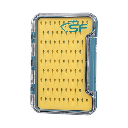 SF Slim Fly Fishing Box Thin Trout Flies Storage Box Plastic Clear Lid Yellow Silicone Waterproof Fly Fishing Box Small