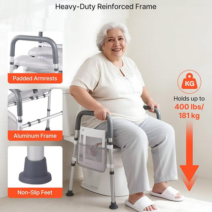 VEVOR Raised Toilet Seat with Arms, 181 kg Load Capacity, Adjustable Height and Width, Commode Cushion Padded Elevated Toilet Seat Riser with Handles for Seniors, Elderly, Handicap, Disabled, Adults