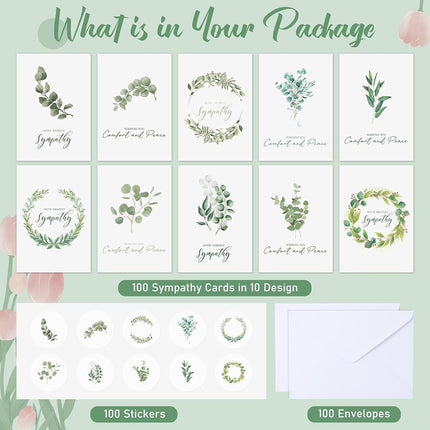 Saypacck 100 Sets Bulk Sympathy Cards with Envelopes and Stickers Condolences Bereavement Greeting Cards to Express Your Condolences(Leaves)