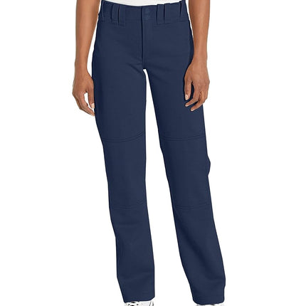 Pantalones de sóftbol de tiro rápido de largo completo para mujer adulta Mizuno con bajo abierto dobladillo, azul marino, extrachico