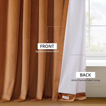 HPD Half Price Drapes Signature Velvet Thermal Blackout Curtains for Living Room 96 Inch Long (1 Panel) Rod Pocket Insulated Blackout Curtains for Bedroom Window Curtains, 50W x 96L, Burnt Pumpkin