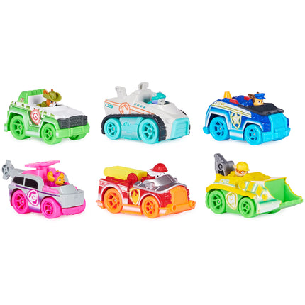 Spin Master PAW Patrol, True Metal Neon Rescue Vehículos de Regalo, paquete de 6 autos de juguete coleccionables de metal fundido a presión, escala 1:55, juguetes para niños y niñas de 3 años en adelante