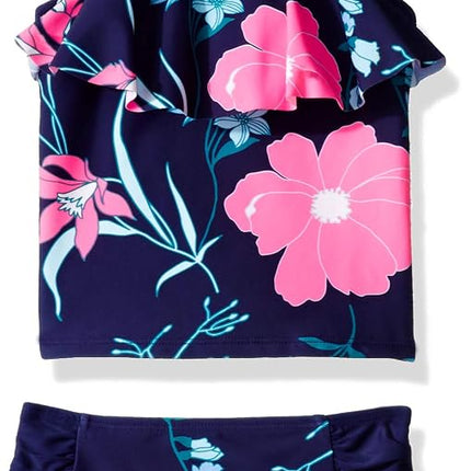 Kanu Surf Maillot de Bain Fille Charlotte Flounce Tankini Sport Plage 2 Pièces, Paige Bleu Marine Floral, 12