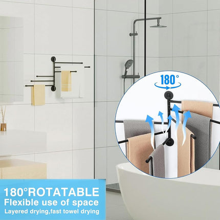 Alise Swivel Towel Rack 13.9", 6 Arm Swing Out Towel Bar, Matte Black