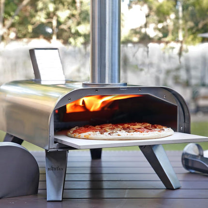 BIG HORN OUTDOORS 12 Inch Wood Pellet Pizza Oven, Portable Stainless Steel Outdoor Pizza Oven with Pizza Stone, Wood Fired Pizza Grill for Garden & Camping