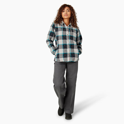 Chaqueta de camisa de franela con capucha Dickies para mujer, gris, 2X