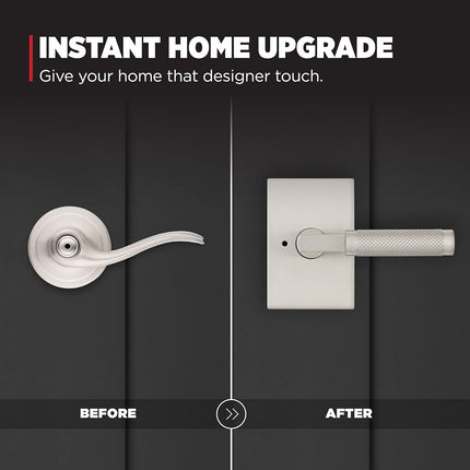 Kwikset Prava Interior Privacy Door Knurled Handle with Lock, Door Lever for Bathroom and Bedroom, Satin Nickel, Reversible Keyless Push Button Lock Door Lever, with Microban Protection