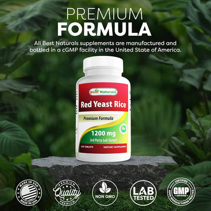 Best Naturals Red Yeast Rice Cholesterol Support 1200 mg (Non-GMO) 120 Tablets (120 Count (Pack of 3))