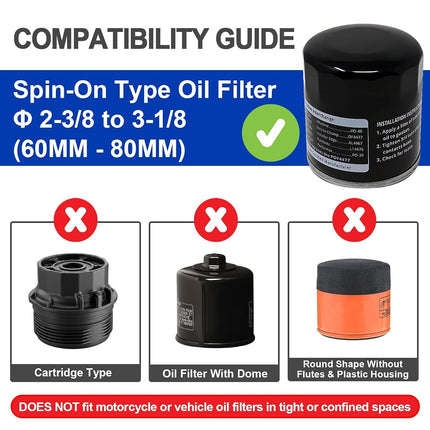 Spurtar Adjustable Oil Filter Wrench 2-3/8 to 3-1/8 inch 60-80mm Universal Oil Filter Removal Tool 1/2'' Drive Cap Style Oil Filter Tool Perfect Fits Small Medium-sized Spin-on Oil Filters