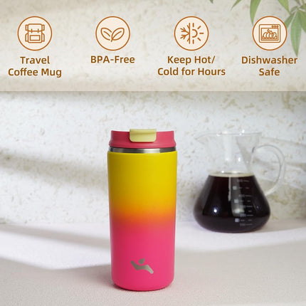 Konokyo Tumbler with Lid, 12 oz Travel Coffee Mug Double Wall Vacuum Stainless Steel Thermal Metal Cup Insulated Water Bottle,Rainbow