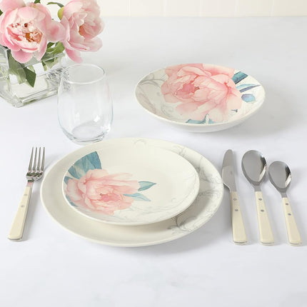 Martha Stewart Empress Bouquet Decorated Porcelain Dinnerware Plates and Bowls Set - Blue Floral, Service for 6 (30pcs)