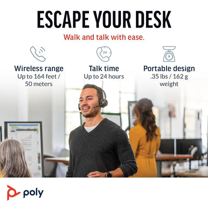 Poly Voyager 4320 UC Wireless Headset & Charge Stand -Noise-Canceling Boom Mic - Connect PC/Mac/Mobile via Bluetooth - Works w/Teams, Zoom, & More