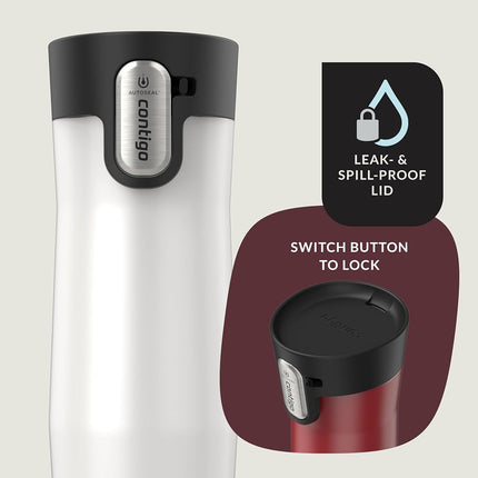 Contigo AUTOSEAL West Loop Taza de viaje de acero inoxidable con aislamiento al vacío y tapa de fácil limpieza, 470 ml, 2 unidades, Baya de Goji, Perla Escarchada, Sal, Perla Escarchada