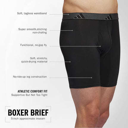 adidas Men's Microfiber Boxer Briefs Underwear Multipack – Athletic, Moisture Wicking, Stretch Fit & Tagless, Black/Onix Grey/Black/M, XXL