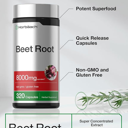 Horbäach Beet Root Powder Capsules | 320 Pills