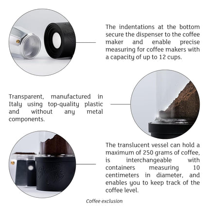 Lavatelli ProntoCaffè Black Coffee Powder Container and Dispenser with Dispenser for Coffee Machines up to 12 Cups, Interchangeable Tin with 10 cm Tin, Compatible with Italian Mocha