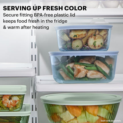 Pyrex Tinted (4-PC) Large Rectangular Food Storage Container Set, Snug Fit Non-Toxic Plastic BPA-Free Lids, Freezer Dishwasher Microwave Safe, 6 Cup & 11 Cup