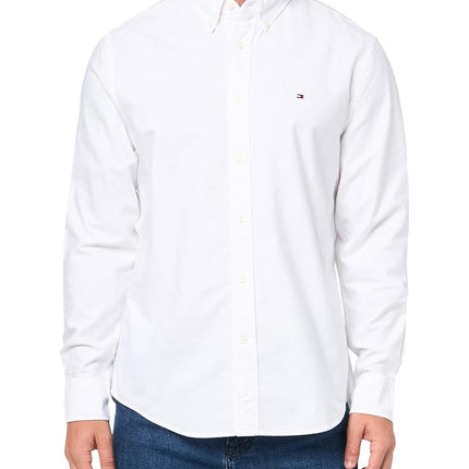 Tommy Hilfiger Long Sleeve Oxford Regular Fit, Men's Button Down Shirts, Also Available in Big and Tall, Optic White, S