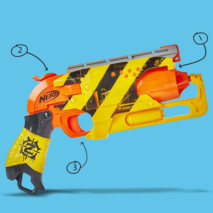 NERF Zombie Strike Hammershot Blaster, Pull-Back Hammer-Blasting Action, 5 Official Zombie Strike Darts, Stripes Color Scheme