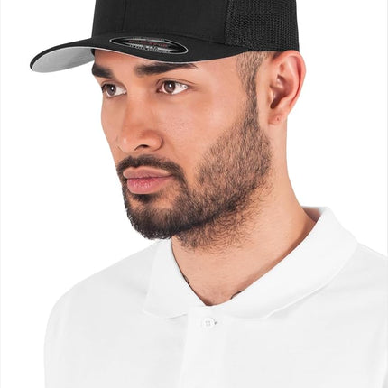 Flexfit Unisex-Adult's Mesh Fitted 2-Tone Trucker Hat, Black, One Size