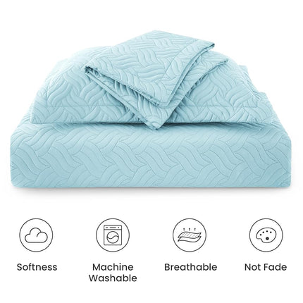 Love's cabin Twin Quilt Set Light Blue Bedspreads - Soft Bed Summer Lightweight Bedspread Comforter - Modern Style Wave Pattern Coverlet for All Season - 2 Pieces (1 Quilt, 1 Pillow Sham)