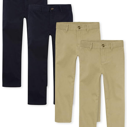 The Children's Place Boys' Stretch Chino Pants, Flax/New Navy 4-Pack, 10 Husky