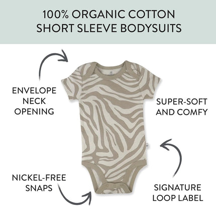 HonestBaby baby-boys 5-pack Short Sleeve Bodysuits One-piece 100% Organic Cotton for Infant Baby Boys, Pineapple Leaf Khaki, 3-6 Months
