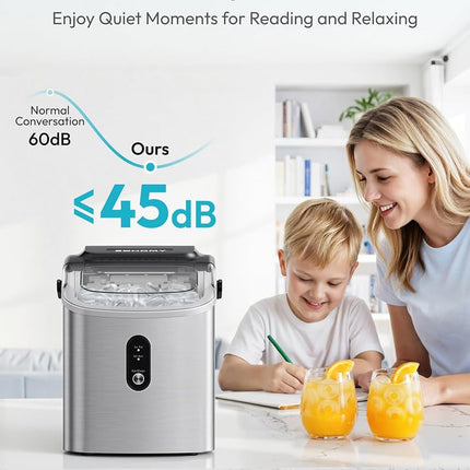 EUHOMY Countertop Ice Maker Machine with Handle, 26.3lbs Per Day, 9 Cubes in 6 Mins, Auto-Cleaning Portable Ice Maker with Basket and Scoop, for Home/Kitchen/Camping/RV (Silver)